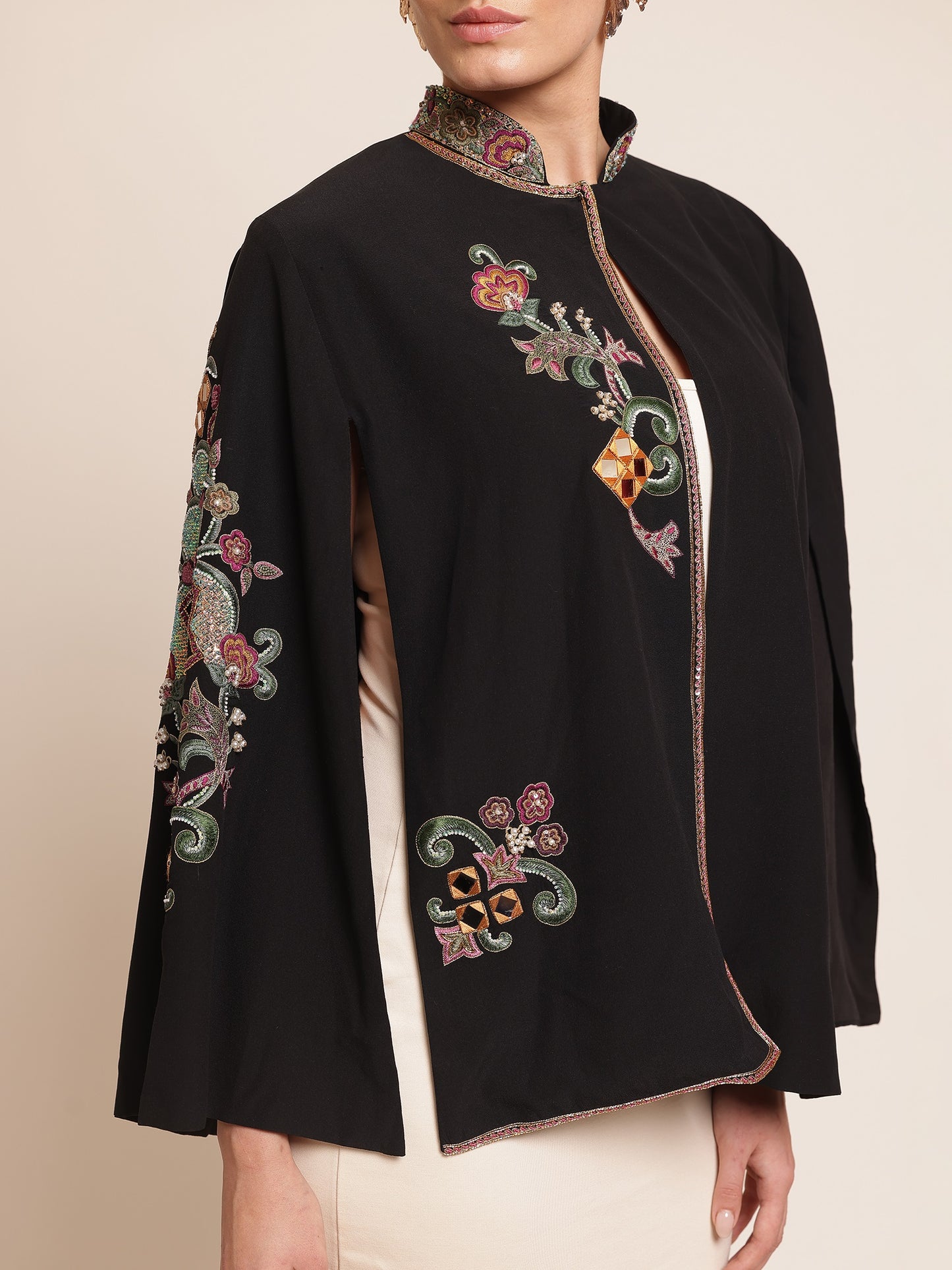 Black cape with colorful embroidery