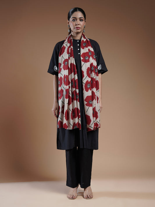 Red Floral Printed Stole