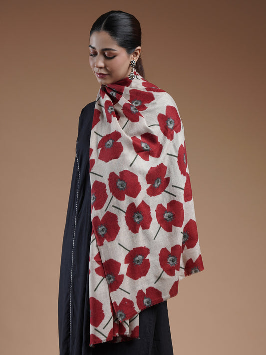 Red Floral Printed Stole
