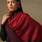 Model is wearing a Pashmina Ombre stole in self weave in the the colours maroon & red. 