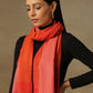 Model is wearing a Pardah stole by Shaza in vermillion orange.