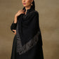 Model is wearing black stole from the Era of Zaywar Border Swarovski Stole collection, hand embellished with fine swarovski in paisley design , along the border.